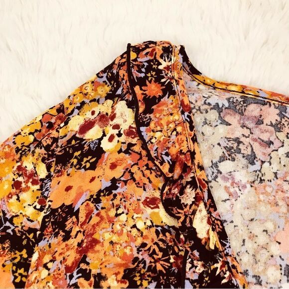 FREE PEOPLE Heat Wave Floral Long Sleeve Thong Bodysuit V-Neck Orange‎ Black New - Picture 9 of 14